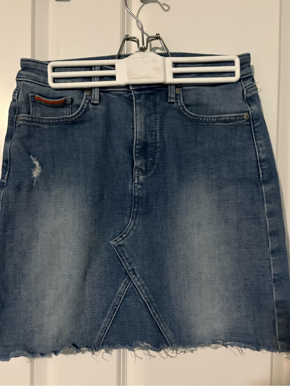NYDJ Faded Blue Denim Skirt with Raw Hem